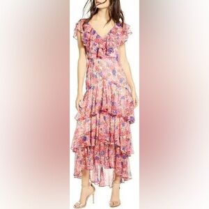 Wayf multi Color Floral Tiered High Low Maxi Dress